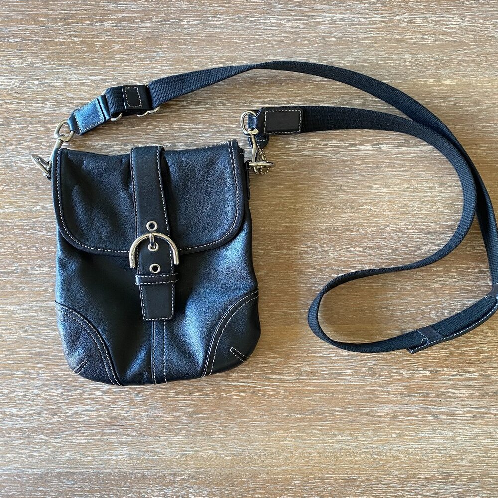 Vintage 2006 COACH Black Leather Shoulder Crossbody Messenger Bag B069-4786